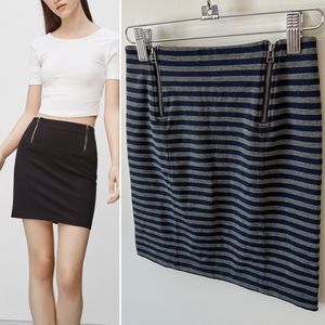 NWT Aritzia Sunday Best  Mitford Mini Skirt Navy Blue and Grey Striped